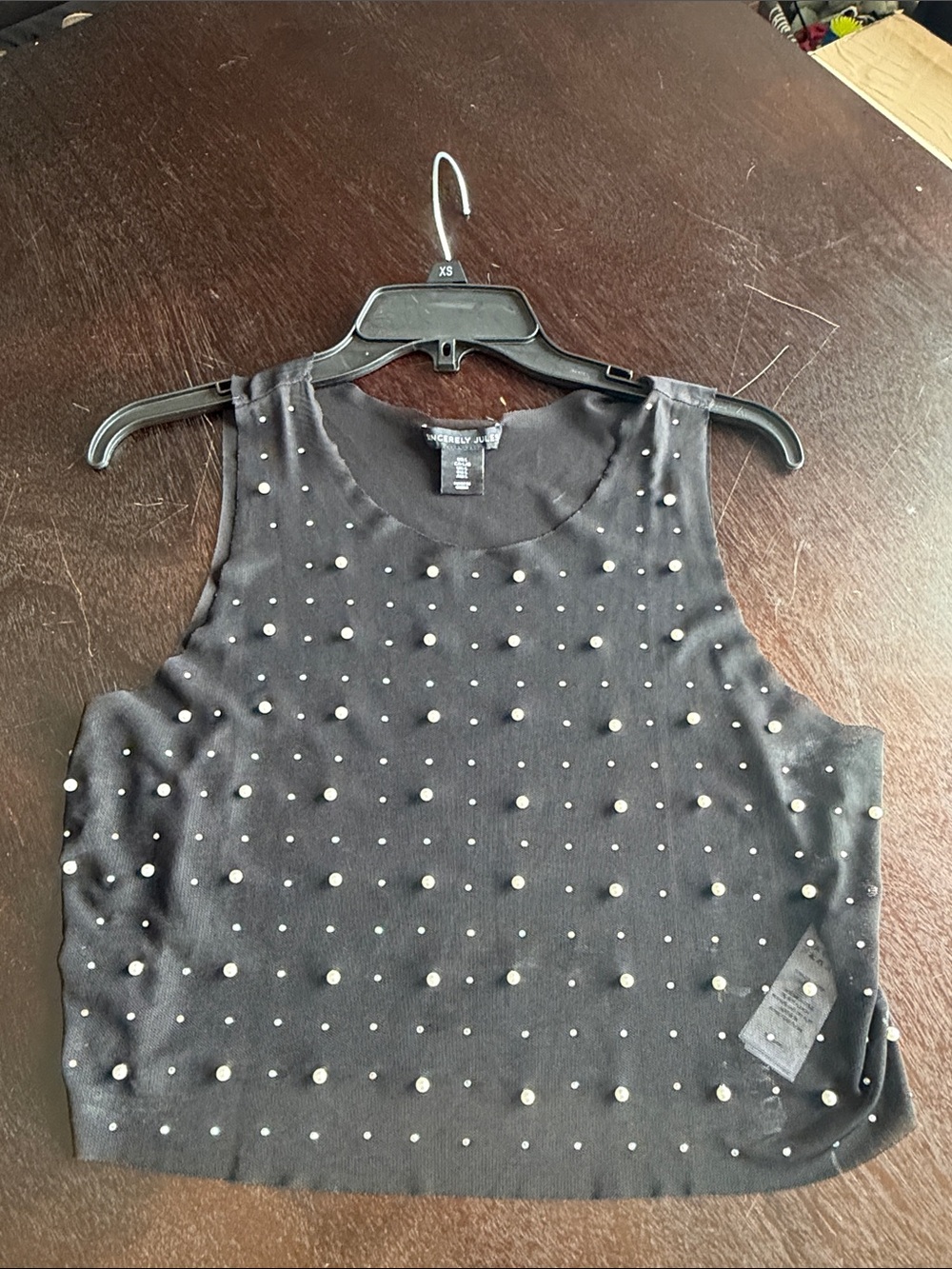 Sincerely Jules Black Pearl-Embellished Sleeveless Tank